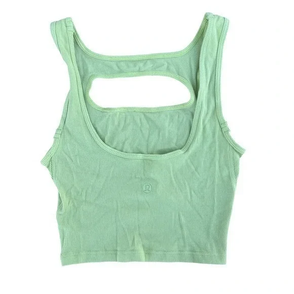 Lululemon Mint Green Ribbed Cutout Crop Tank Top Womens Size 2 - Picture 2 of 3